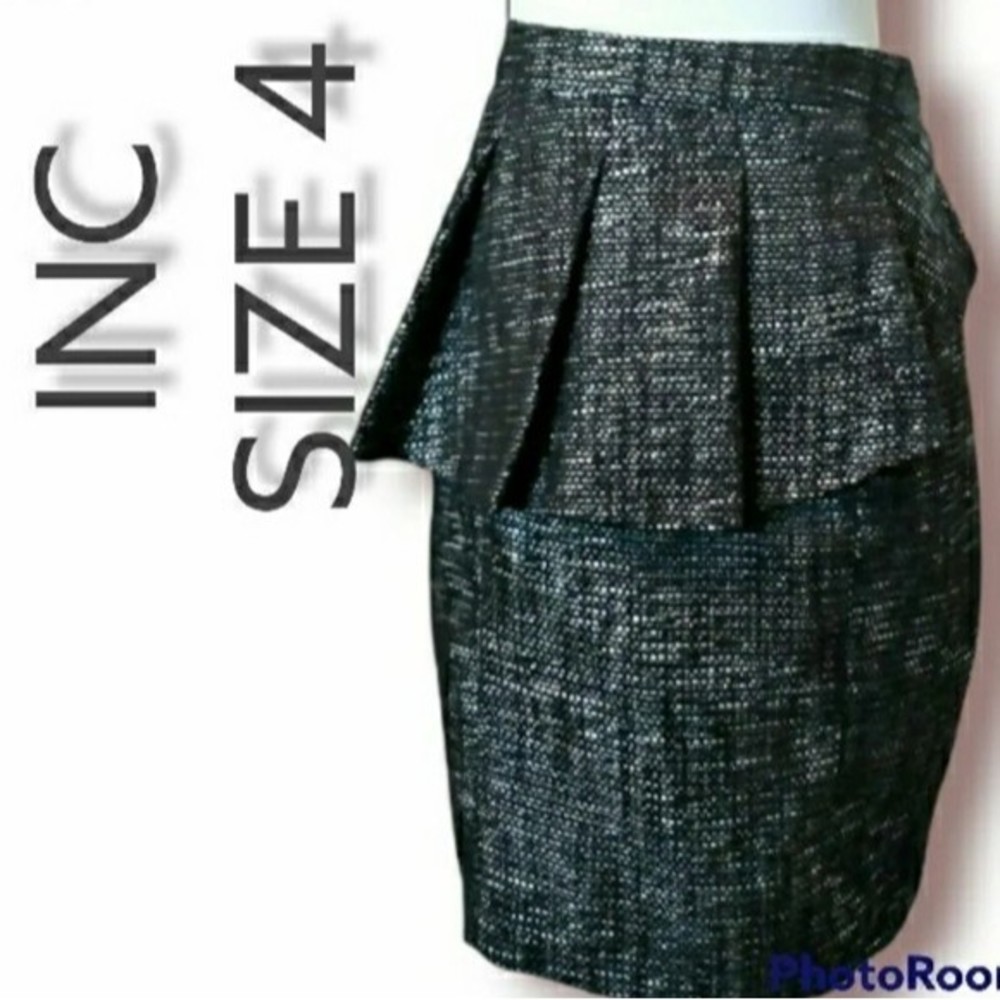 INC SKIRT PEPLUM TWEED PENCIL MINI SIZE 4 WOMENS SZ 4